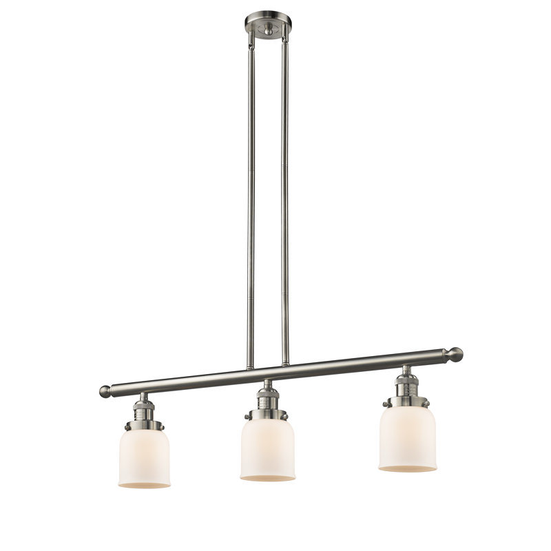 Bell - 3 Light 38" Stem Hung Island Light, Matte White Cased, Brushed Satin Nickel