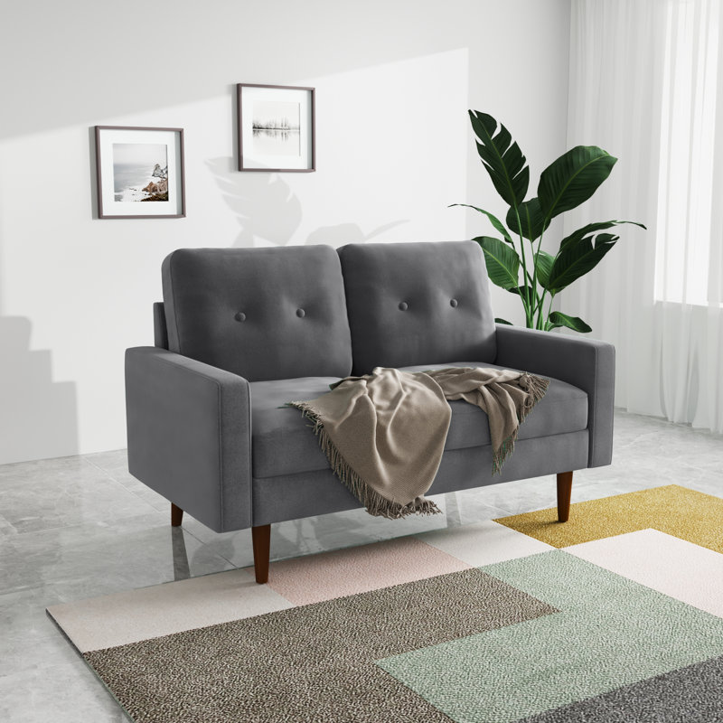 Madian Velvet Sofa, Gray Velvet, 32.7" H x 58" W x 30" D