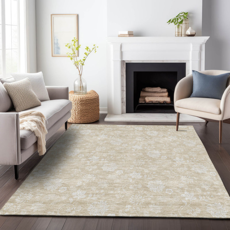 Premium Machine Washable Prisco Beige Rug, Rectangle 10' x 14'