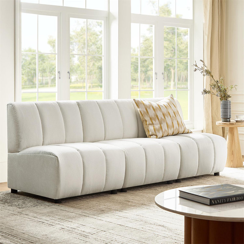 Canapé modulaire en chenille 3 pièces 84 po Shalon, Ivoire ivoire