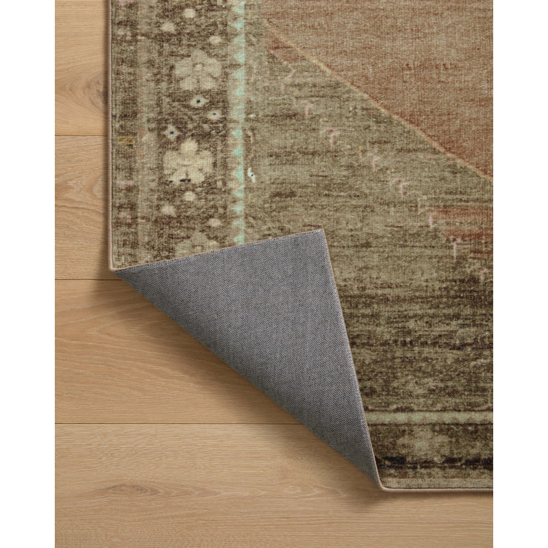 Square Clay Tobacco Synthetic Washable Area Rug
