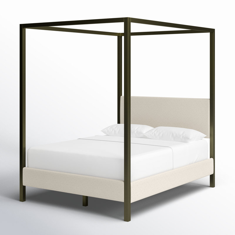 Sybill Vanilla Upholstered Canopy Bed, Queen