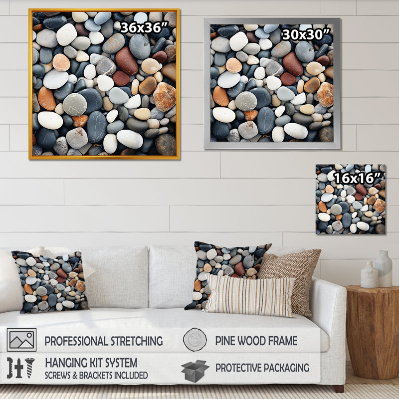 Rock by the Beach - Coastal Minimalisme, art mural, H 30 po x l 30 po x P 1,5 po, Cadre doré simple