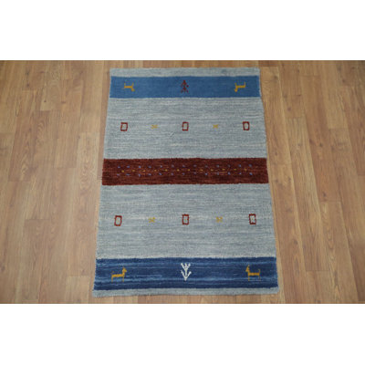 Tapis tribal rayé bleu / gris pour vestibule 2 pi 3 pi Tribal