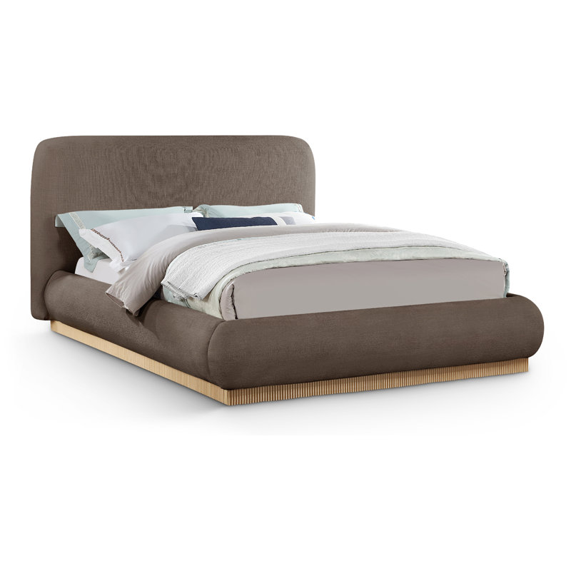 Rigby Upholstered Platform Bed, King, Brown Linen Textured Fabric