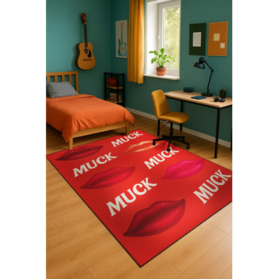 MOSSO Orange Vintage Washable Woven Backing Area Rug