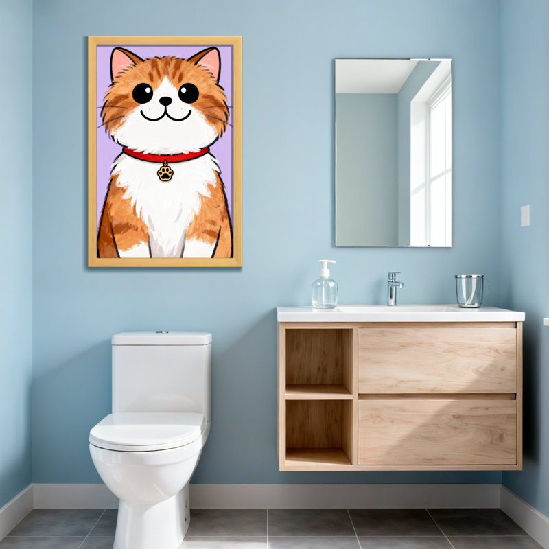 Animaux, chat orange et blanc mignon avec collier rouge, H 18 po x l 12 po, Toile tendue, Ne s’applique pas