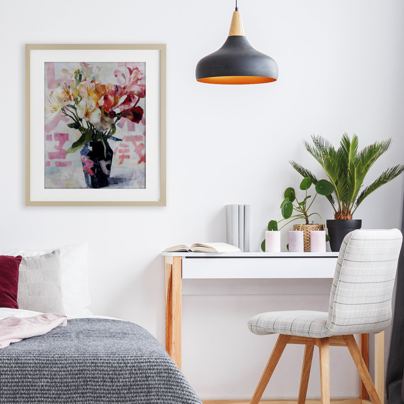 «Zen Blooms Bouquet», reproduction sous verre, conception de Svetlana Aleynikova, H 21 po x l 17 po, Cadre de récolte en pin
