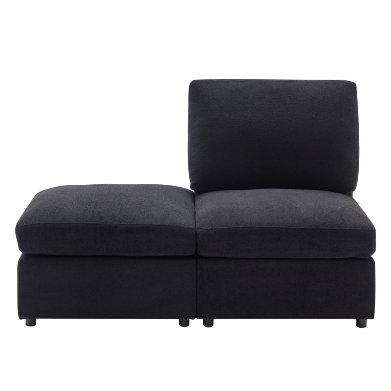 Canapé modulaire rembourré sans accoudoirs avec repose-pieds, Mélange de polyester noir