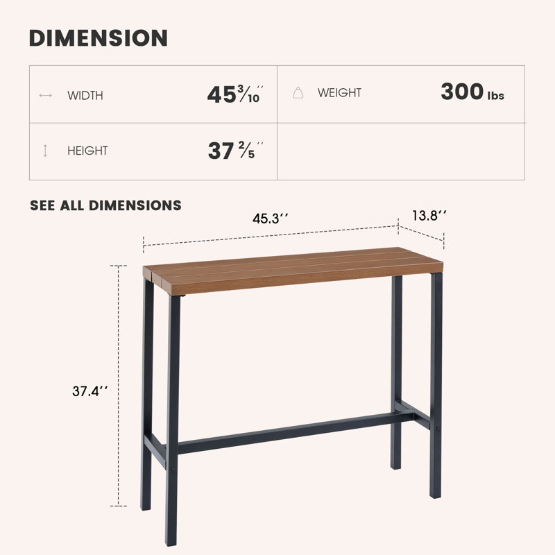Roca Rectangular Steel Outdoor Bar Table, Walnut