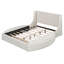 Lit plateforme tapissier en velours avec tête de lit à oreilles, 1 grand tiroir et 2 tabourets de rangement latéraux (beige)-739624862