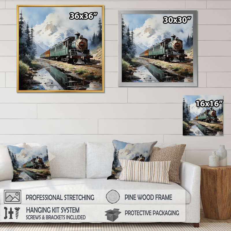 Train Majestic Passage Pointillism I - Transportation Canvas Wall Art, H 30 po x l 30 po x P 1 po, Cadre simple blanc