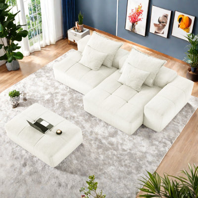 Modern Oversized Modular Sectional Sofa With Ottoman,Seat,Chaise Lounge And Armrest,Sparkling Chenille Fabric Soft Cushion Sofa With 4 Pillows,4 PCS DIY Combination Tufted Sofa,No Assembly Required