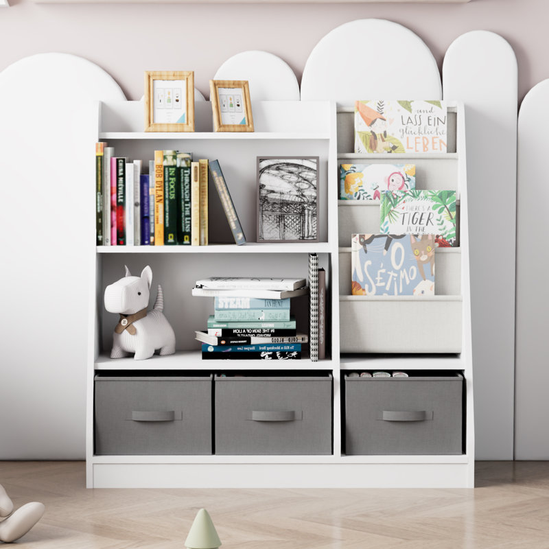 92cm H X 91.49cm W Particle Board / Chipboard Furniture Kids Book Display, White/Grey