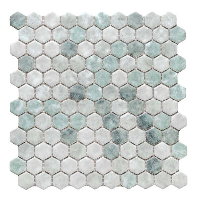 Eterna Hex 1" x 1" Green Honeycomb Glass Mosaic Floor and Wall Tile