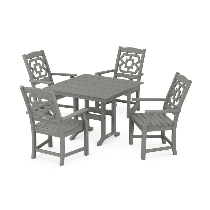 Chinoiserie 4 - Person Patio Dining Set with Square Table, Slate Gray