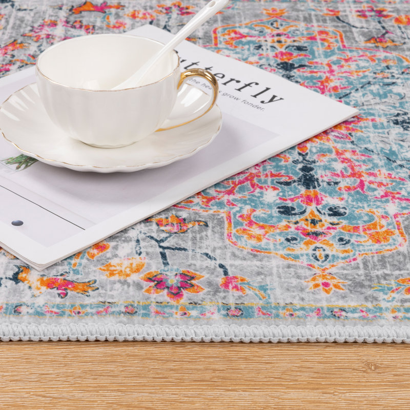 Machine Washable Non-Slip Kitchen Mat, Gray/Orange/Blue