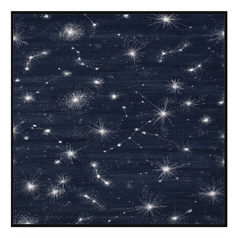 Washable Coastal Night Sky Coastal Area Rug, Square 5'
