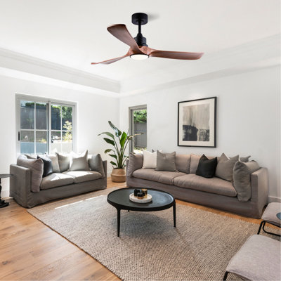 52 Inch Ceiling Fan with Light, 3 Solid Wood Blades,Remote Control,6-speed Reversible DC Motor for Living Room,Bed Room,Dining Room.