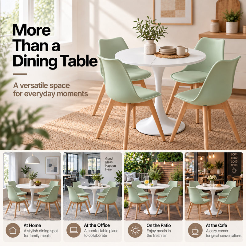 4 -Person Dining Set, White, Tea Green