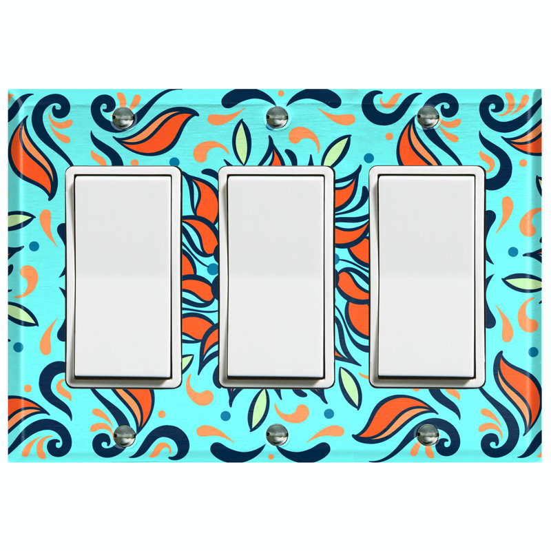 Colorful Teal Orange Tile Black Patterned 3 - Gang Rocker Standard Wall Plate