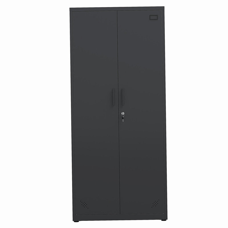 Armoire de rangement haute avec 2 portes et 4 cloisons pour séparer 5 espaces de rangement, conception maison / bureau, Noir