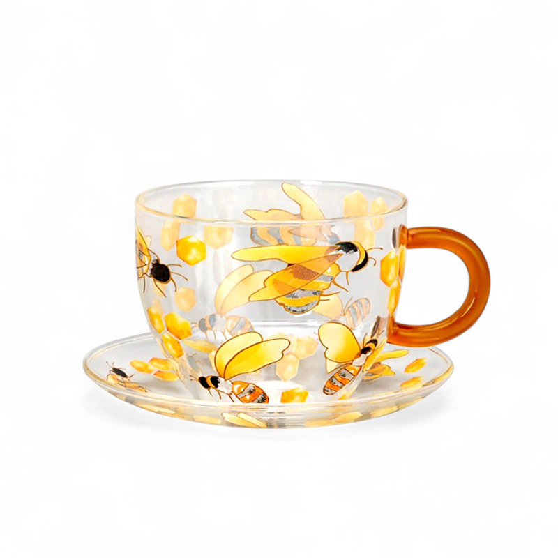 Tasse et soucoupe en verre résistant à la chaleur 12 oz (350 ml)