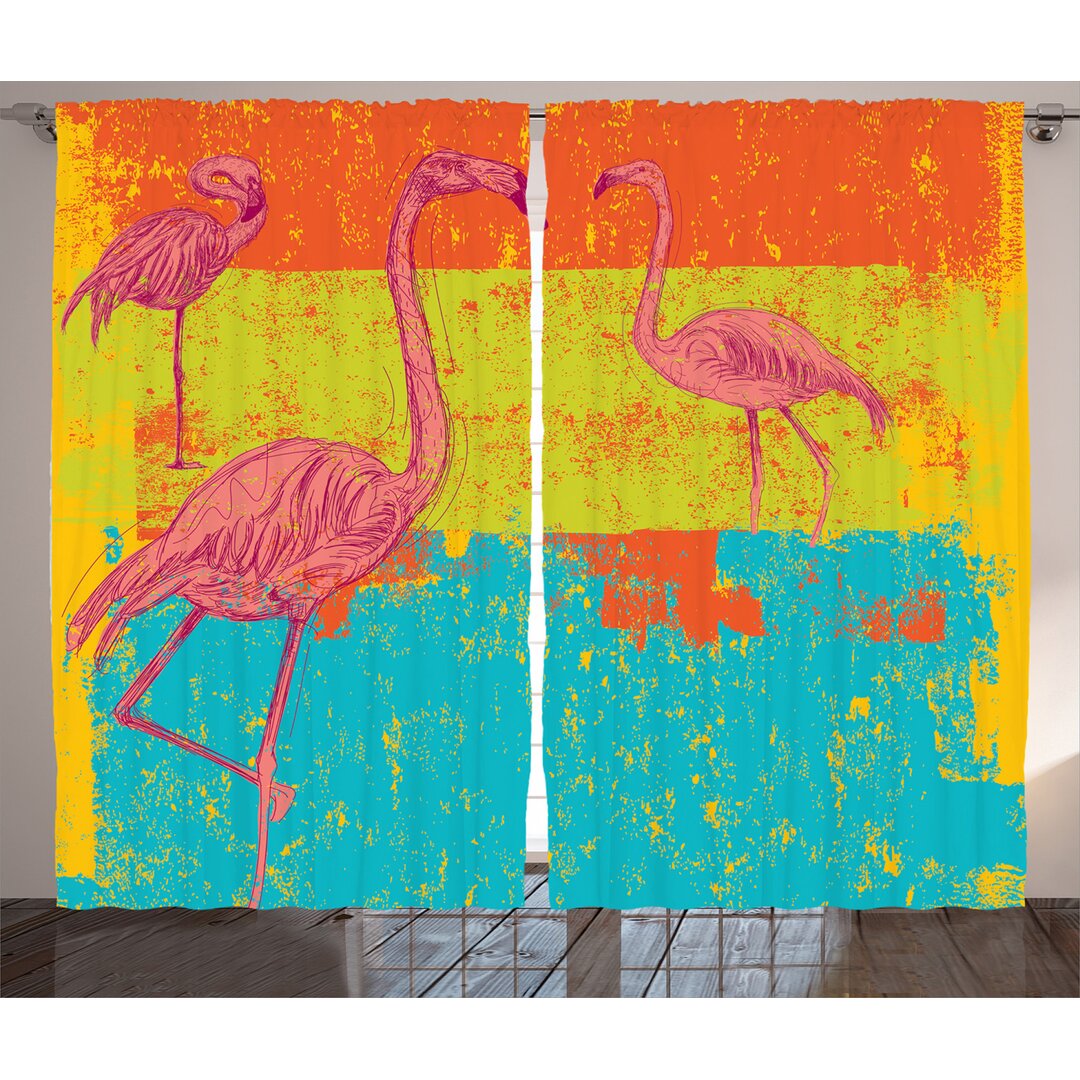 Rustikaler Vorhang, Retro Vintage Flamingo, Flamingo, Mehrfarbig