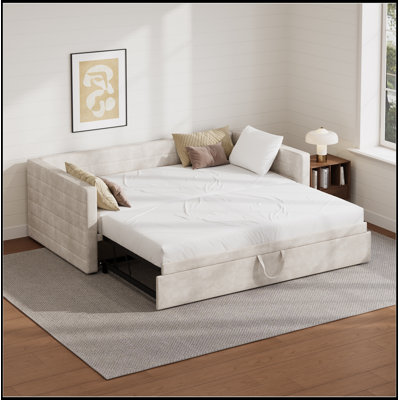 Twin Size Upholstered Laurelville Frame with Extended Pop Up Trundle