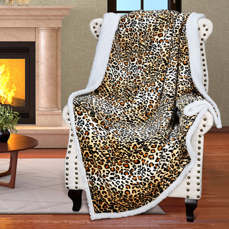 Catalonia Cheetah Sherpa Fleece Blanket, 60"x80", Reversible Plush Throw