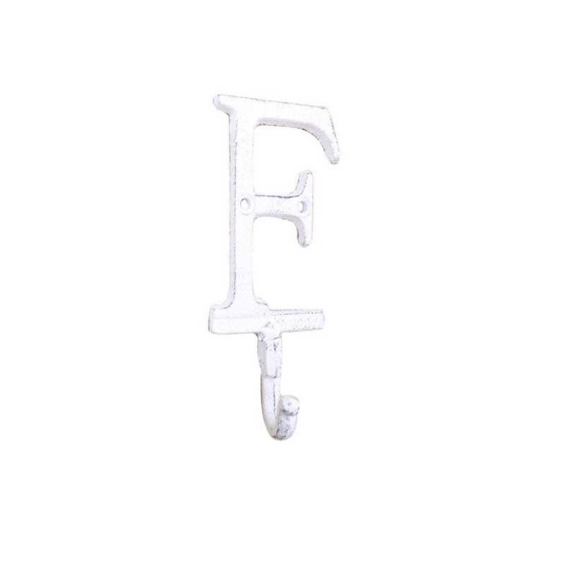 Crochet mural alphabet en fonte lettre f, Blanc délavé