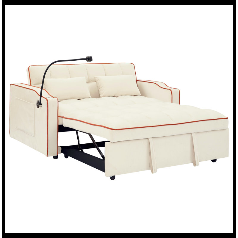 Canapé-lit pliable polyvalent en 3 longueurs avec dossier réglable et port USB