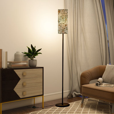  68.5" Standing Floor Lamp Elegant Wildflower Seamless Dimmable Metal Pole Lamp with Linen Lampshade LED Bulb Included