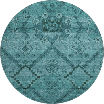 Premium Machine Washable Prisco Teal Rug