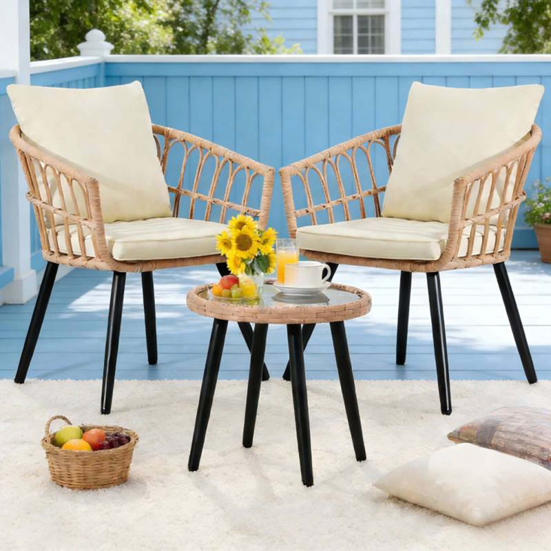 Ensemble bistro 3 pièces pour patio, table en rotin d'extérieur et 2 chaises pour terrasse de jardin