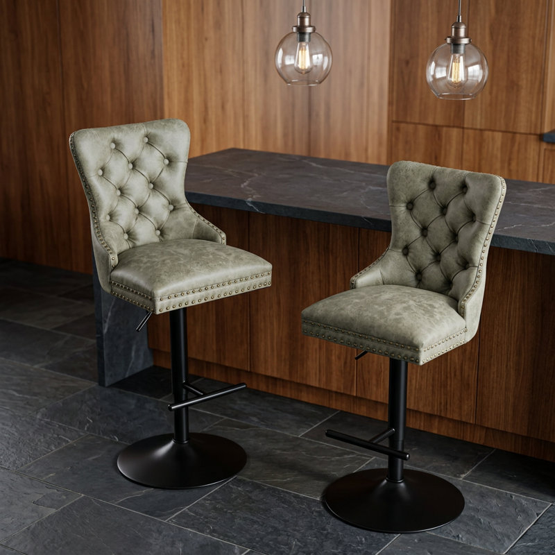 Tabourets de bar pivotants en polyuréthane à hauteur réglable avec dossier rembourré et rembourrés, chaises de bar confortables à hauteur de comptoir rembourrée avec coussin à haute résilience, ensemble de 2 sièges de bar durables et stables convenant à la maison