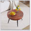 Table basse ronde moderne - texture annulaire, durable et robuste avec un diamètre de 23,6 pouces, procédé de moulage par aspiration exquis, motif de couleur noyer, pieds en métal noir pulvérisé-1333494128-1333494131
