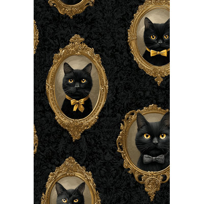 Vintage Cats Wallpaper Ornate Gold Decorative Mural