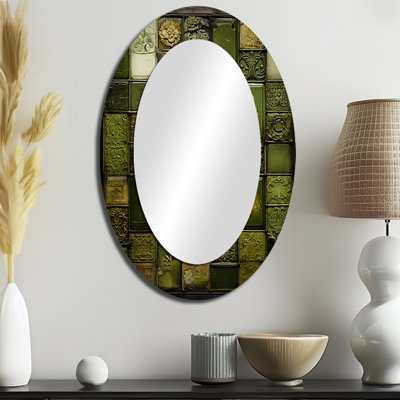 Green Stone Tiles I - Miroir mural ovale moderne vert
