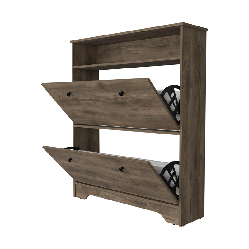 Range-chaussures Dublin, une tablette ouverte, deux armoires extensibles, Marron foncé
