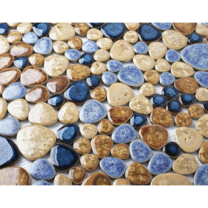 Glazed Blue Mosaic Ceramic Pebble Porcelain Tile