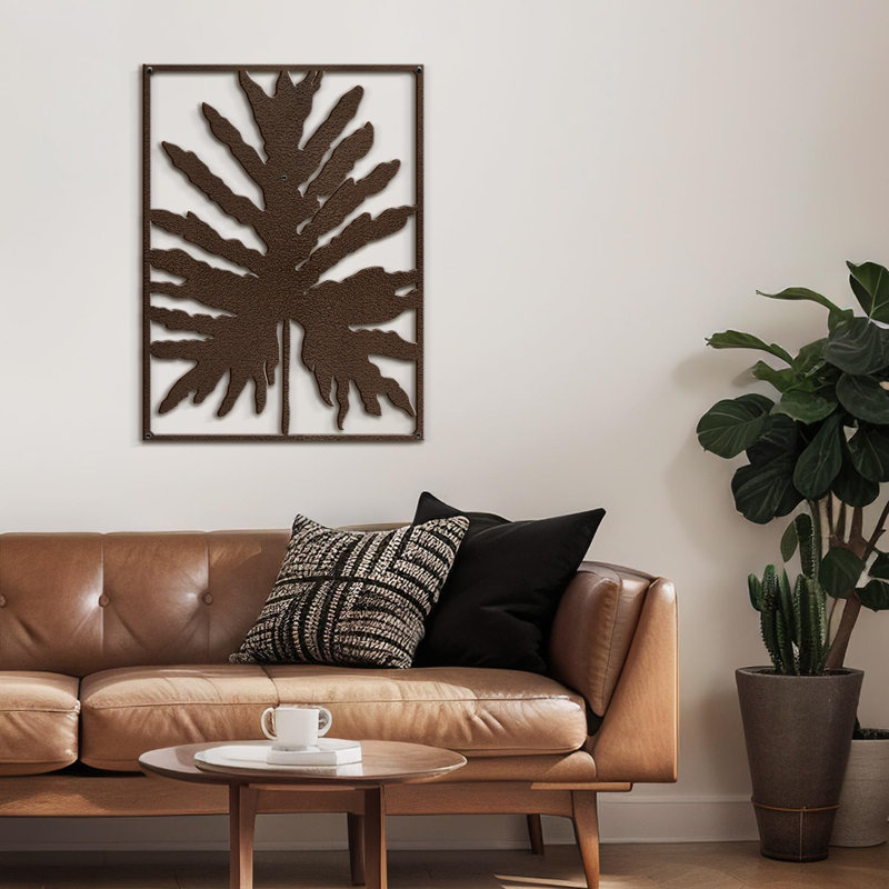 Chêne feuille minimaliste moderne abstrait sculpture décorative murale décoration murale, H 24 po x l 17,91 po x P 0,05 po