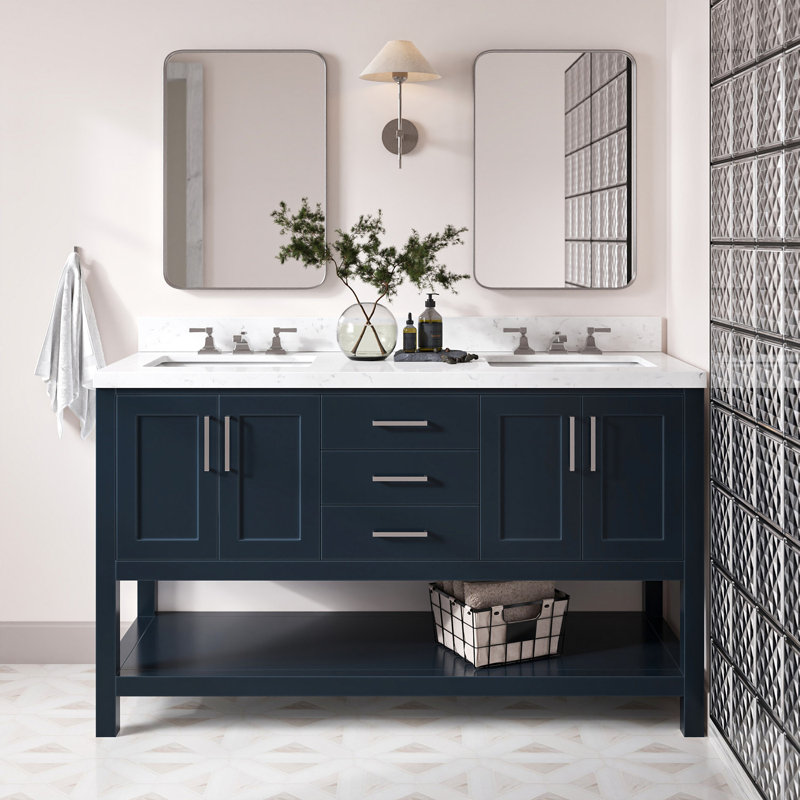 ARIEL Magnolia 60 Double Sink Bathroom Vanity with Top, Midnight Blue, Rectangular