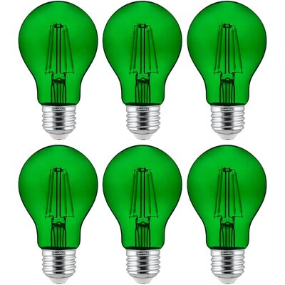 6- Pack LED Dimmable UL Listed Filament A19 Standard Colored Transparent Light Bulb, Green Finish -  Sunlite, WF05940-1