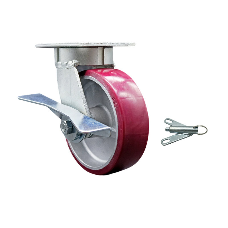 Roulettes pivotantes en poly 6 po Kingpinless sur roues en aluminium avec frein et verrou pivotant SCC