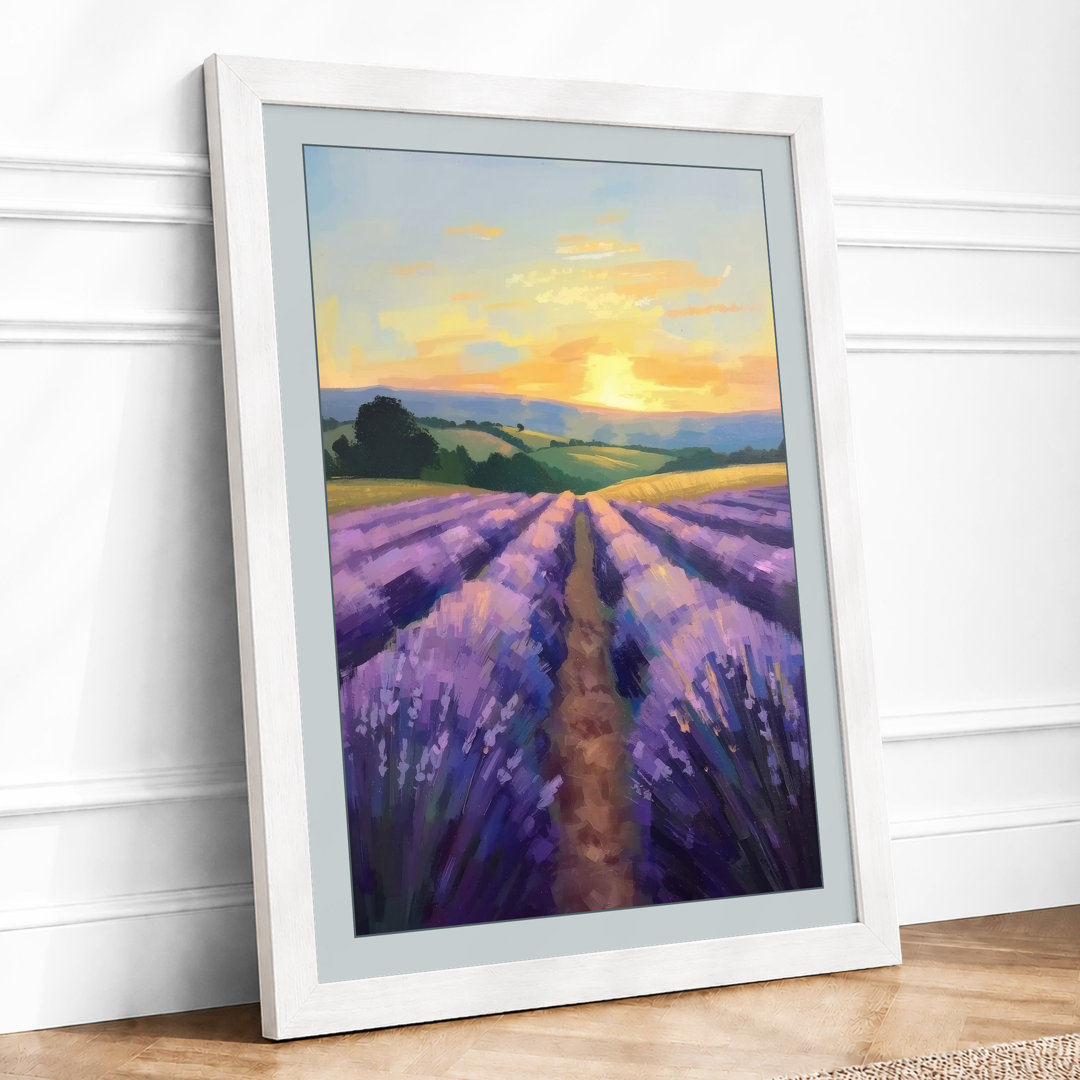 Lavender Fields at Sunset Rustic - Framed Print