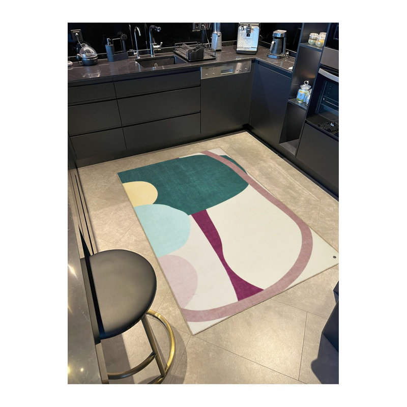 Tapis tissé traditionnel lavable à thème coloré, Sous-tapis rond 3 pi 3 po inclus