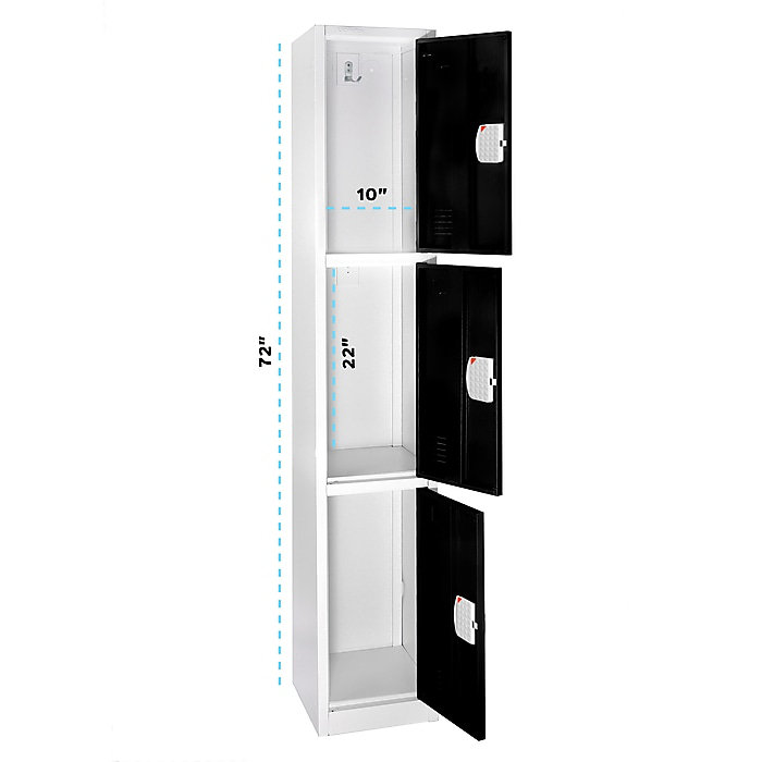 72" Black Triple Tier Steel Storage Locker with Digital Lock