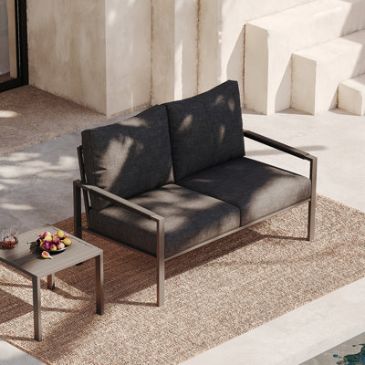 Ensemble de mobilier de patio en métal pour 2 personnes, ensemble de conversation d'extérieur avec coussins épais, causeuse, table d'appoint