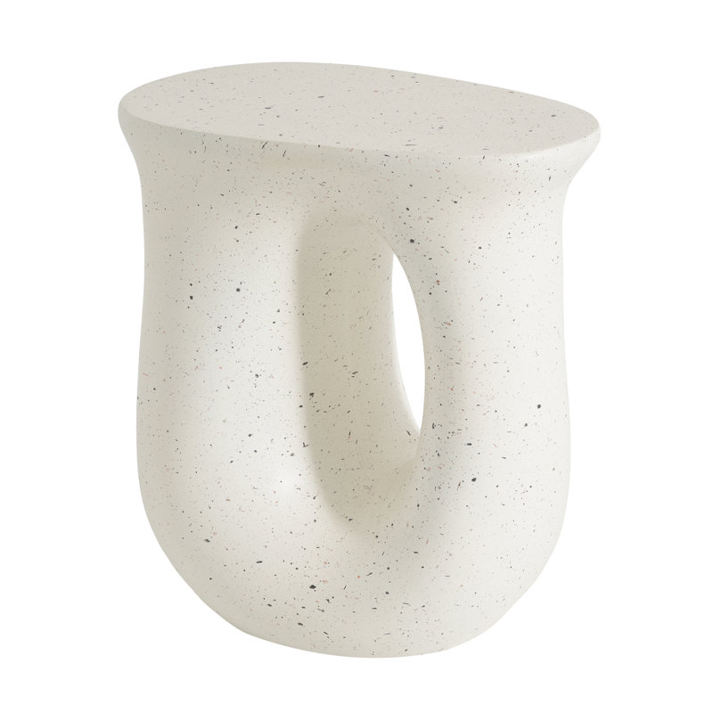 Kiyra Modern Organic MGO Outdoor Side Table with Travertine-Look Finish and Sculptural Design